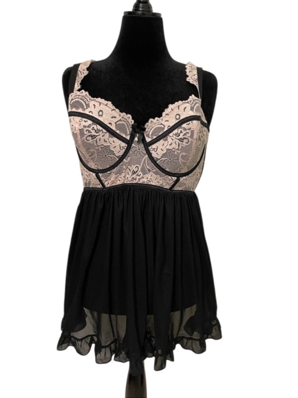 NWT Torrid Sz 1 (14/16) Black Lotus Lace Underwire Babydoll Chemise Lingerie